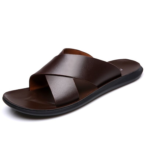 Herren-Sandalen aus Kunstleder mit gekreuzten Riemen – stilvolle und bequeme Sommerschuhe für Strand, Urlaub und Freizeit. Image