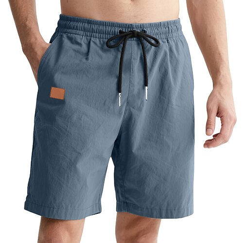 Herren Shorts Freizeitshorts Tasche Elastischer Bund Einfach Komfort Atmungsaktiv Über dem Knie Lässig Outdoor Strand Urlaub Mode Blau Schwarz Mikroelastisch Image