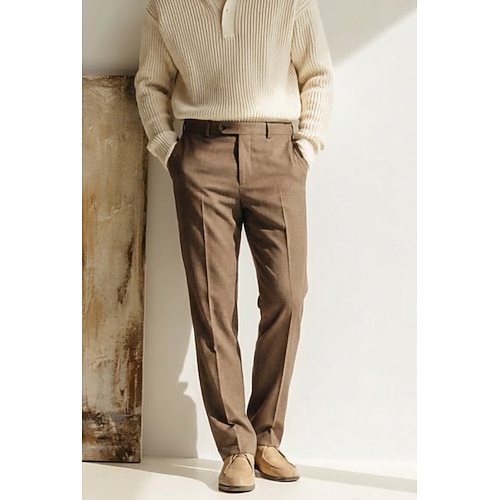 Herren Baumwolle Leinen Anzughose Freizeithose Geschäft Hochzeit Mode Formaler Stil Klassisch Schwarz Burgunderrot Dunkelmarine Einfarbig Figurbetonter Schnitt Lang Unelastisch Image