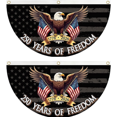 2 Stück Flaggen zum 250-jährigen Jubiläum, 1,5 x 3 Fuß, 1776–2026, Amerika-Fanflaggen, Wimpelkette, 250 Jahre patriotische Retro-Gartenflaggen für Wand-, Haustür- und Außendekorationen Image