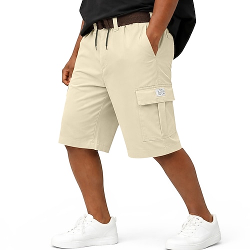 Herren Cargo-Shorts Shorts Freizeitshorts Tasche Elastischer Bund Einfach Komfort Atmungsaktiv Kurz Lässig Outdoor Strand Urlaub Mode Schwarz Marineblau Unelastisch Image