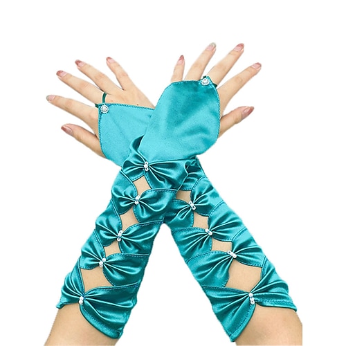 Frauen Mardi Gras Polyester Satin Handschuhe in mehreren Farben Elegantes Design mit Perlenverzierungen Perfekt für Karneval und Maskenbälle Image