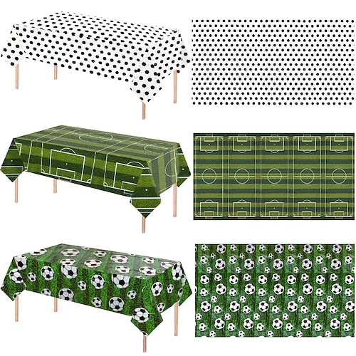 3er-Pack Fußball-Tischdecken für Sommerspiele, 137 x 274 cm, wasserdichte Einweg-Tischdecken aus PE, Tischdekoration für Sportpartys, Geburtstage und Spiele Image