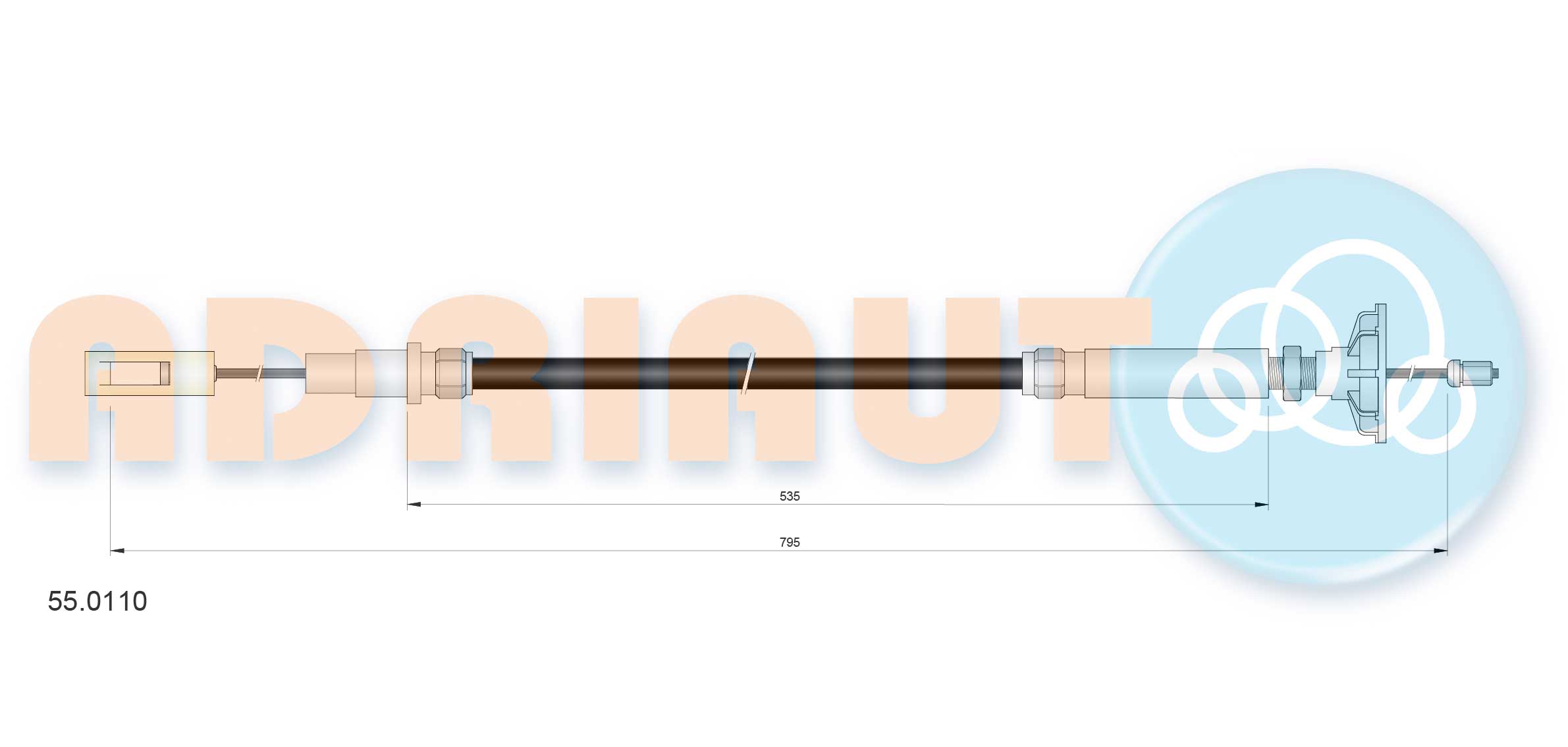 ADRIAUTO Seilzug, Kupplungsbetätigung 55.0110 Universal für VW 171721335E Image