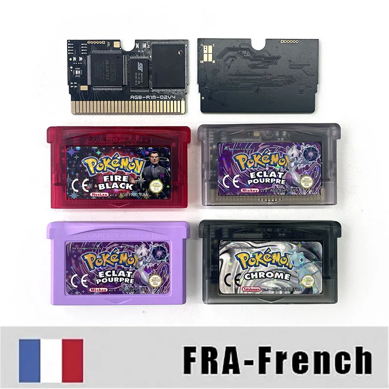FRA Version French CHROME ECLAT POURPRE FIRE BLACK 1 M Flash Cart GBA Game Cartridge Video Game Console Rom Hack for GBA