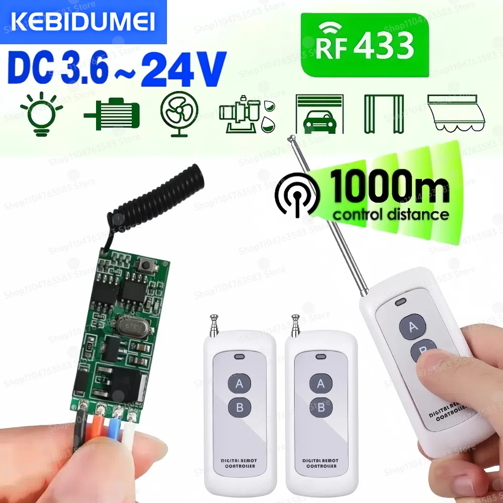 DC 6V 12V 18V 24V Motor Fernbedienung Schalter RF 433MHz Mini Relais Modul 1000m Sender für Motor Vorwärts Rückwärts Stop/DIY Image