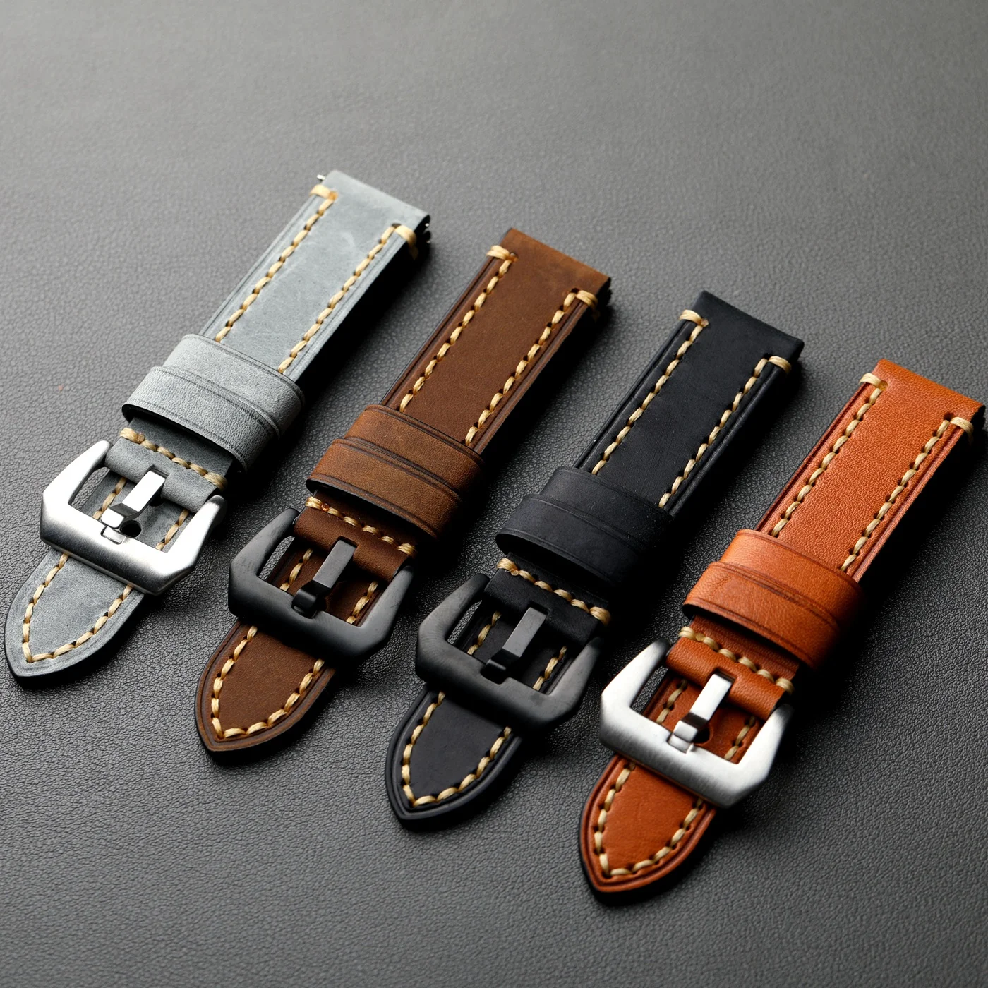 Handgefertigtes Oberschicht-Rindslederarmband, Vintage-Armband aus verrücktem Pferdeleder, 20 mm, 22 mm, 23 mm, 24 mm, 26 mm, braun, schwarz, grau, echtes Lederarmband