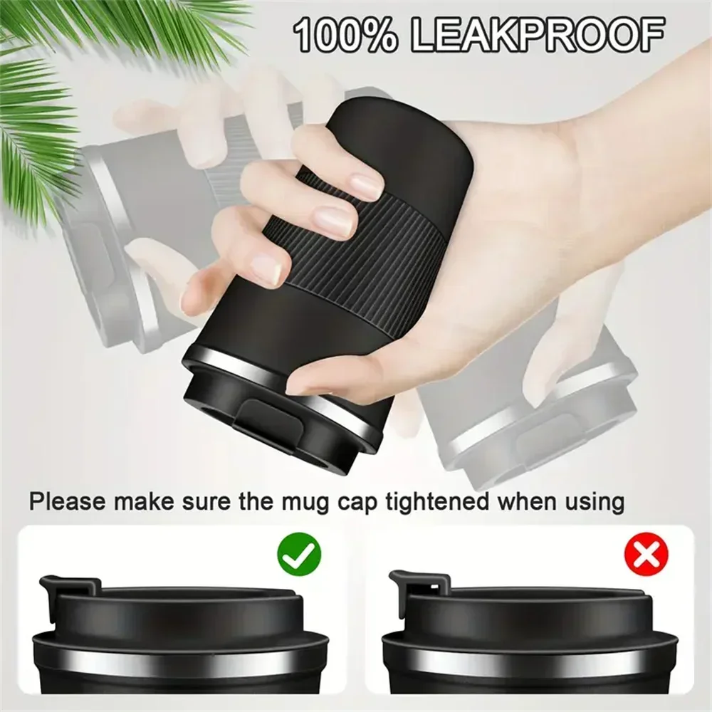 Thermo Cafe Thermobecher für Tee, Wasser, Kaffee, doppelt, Edelstahl, 380/510 ml, Kaffeebecher, Auto-Thermosbecher, auslaufsicher, für Reisen, Neu Image