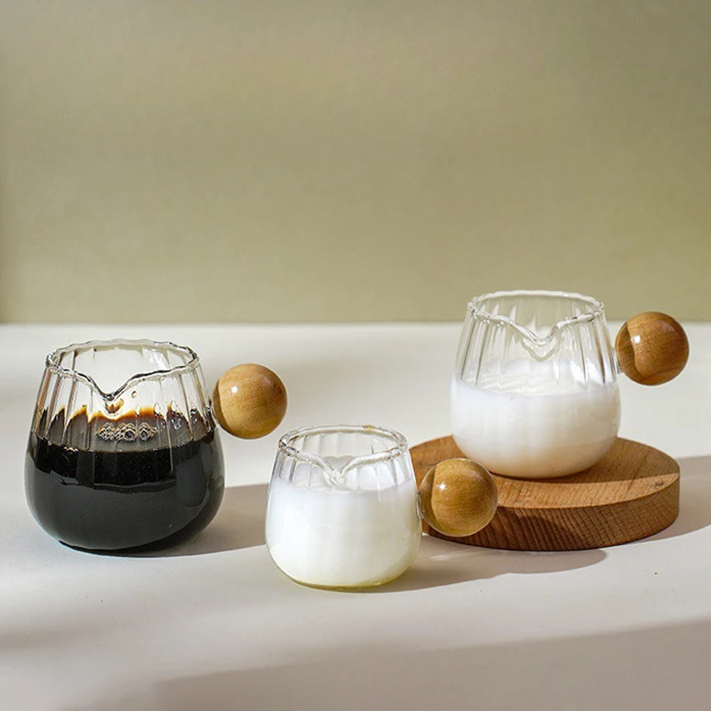 1 Pc 50/100/150 ml Holz Griff Glas Espresso Messbecher DIY Milch Krug Kaffee Liefert Transparent küche Milch Tasse Image