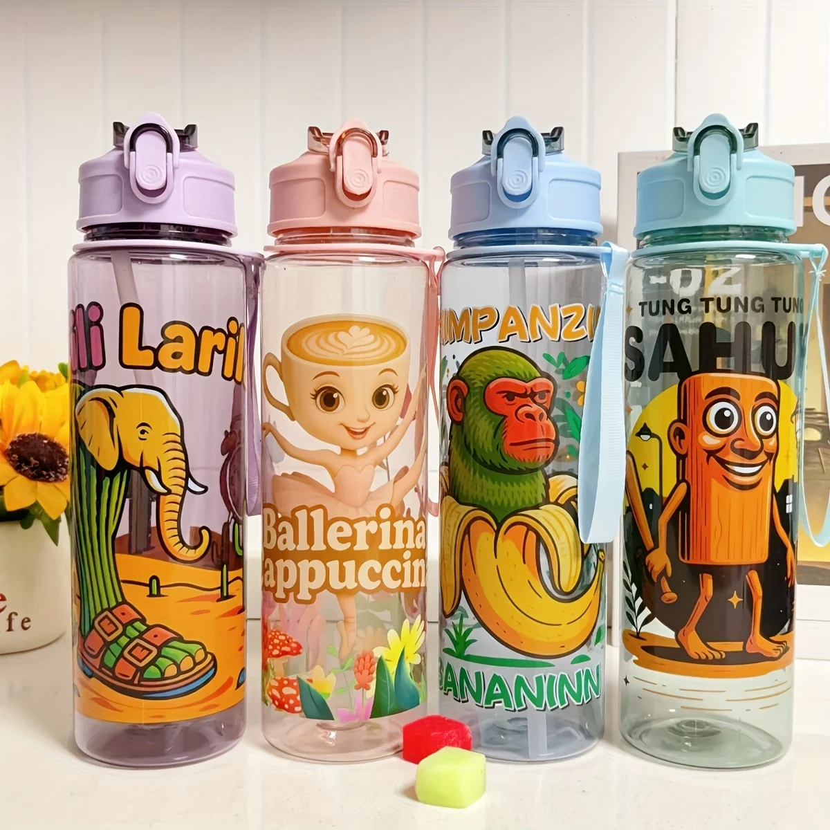 750 ml italienische Brainrot Wasserflasche Outdoor Trinken Cartoon Sport Tassen Tung Tung Sahur Tralalero Tralala Weihnachtsgeschenke Image