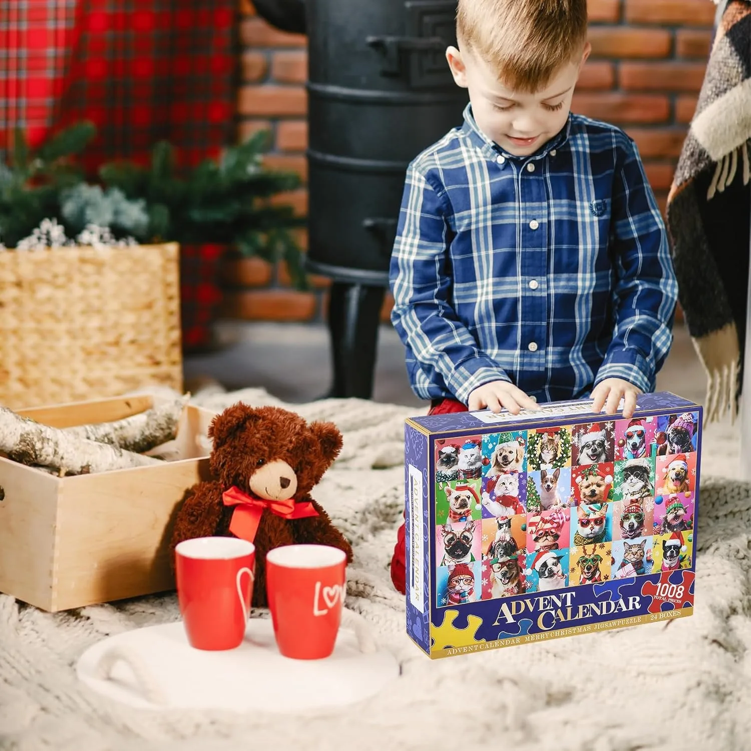 Weihnachts-Haustierpuzzle 2025, 24-Tage-Countdown-Kalender, 1008-teiliges Puzzle für Hunde und Katzen. Image