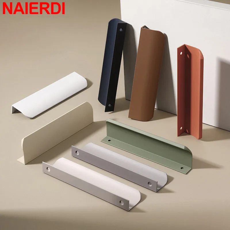 Naierdi neueste neue morandi Farbe Möbel griffe Aluminium legierung versteckte lange Schrank griffe Schubladen knöpfe Türbeschläge Image