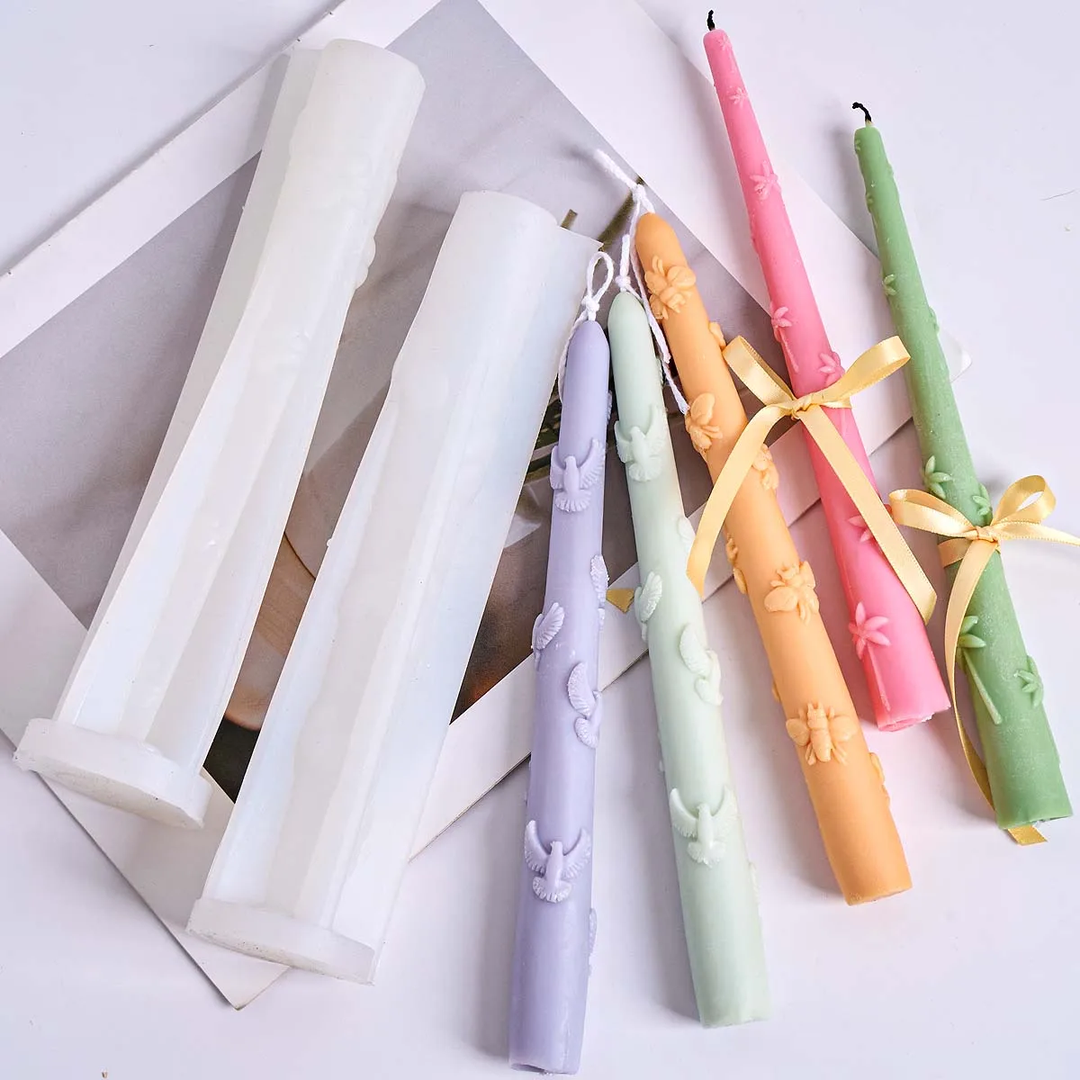 Kreative Relief Lange Stange Kerze Form DIY Handgemachte Bienen Vogel Kokospalme Duftkerzen Handwerk Silikon Formen Hause Urlaub Dekor Image