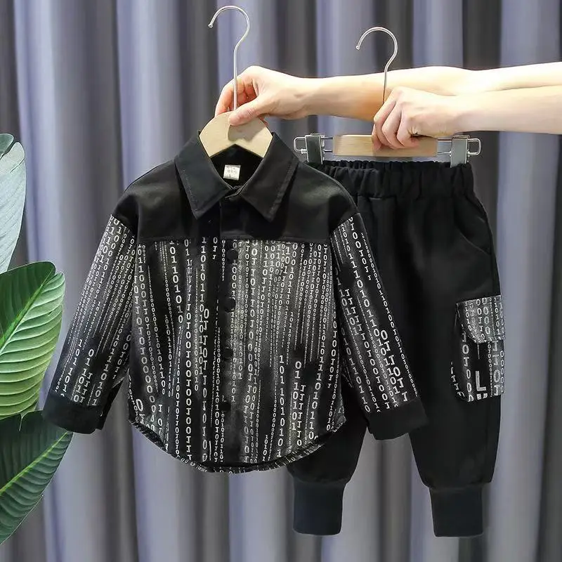 Kinder-Hemd-Set 2025, neues koreanisches modisches Jungen- und Baby-Hübsches Oberteil, Hose, zweiteiliges Set für Frühling und Herbst, 90–150 cm Image