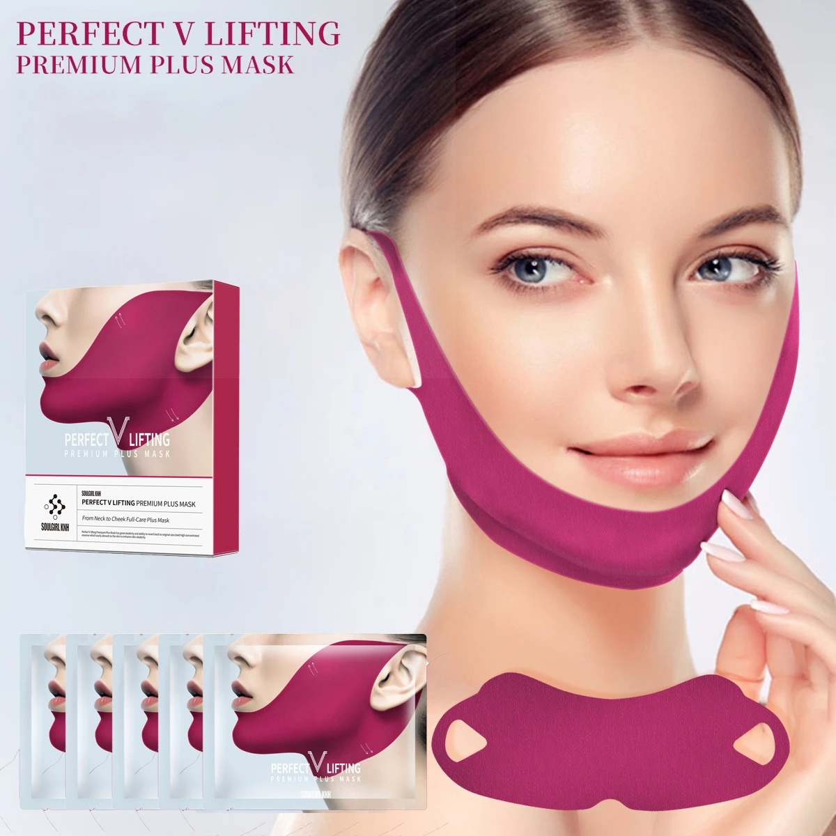 5 Stück V-förmige, straffende Lifting-Maske mit Peptiden und Kollagen, feuchtigkeitsspendende, feuchtigkeitsspendende Gel-Pflaster für Doppelkinn-Wangenpflegemaske Image