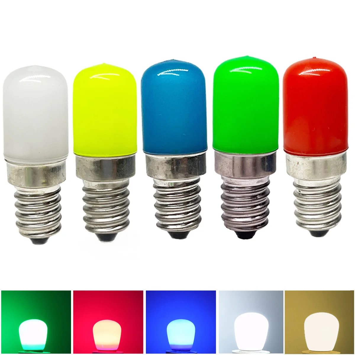 Bunte T18 Mini E14 E12 LED-Birne, Kühlschrankleuchte, 2 W, Rot, Grün, Blau, Gelb, Kalt-/Warmweiß-Lampe, AC 85–265 V, für Gefrierschrank Image