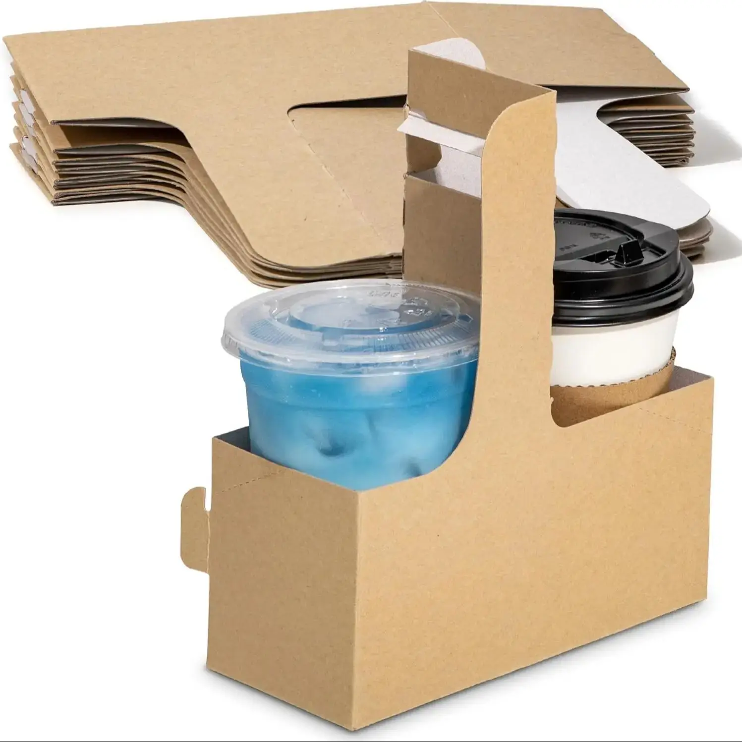 2-Tassen-Getränketräger mit Griff, Blumenschaum, abnehmbare Kunststoffeinlage, Kraftpapier, Blumen-Geschenktüten, tragbare Kaffeetasse aus Pappe, H Image