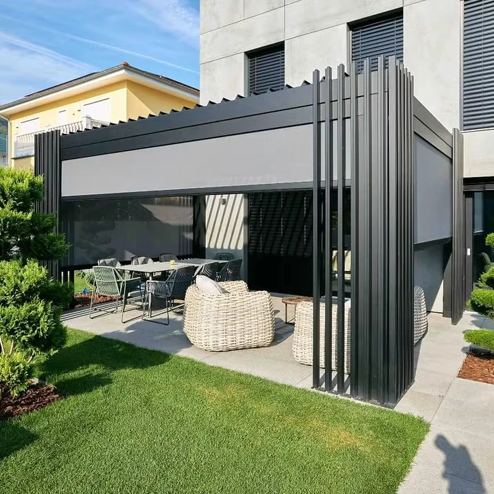 Bioklimatische wasserdichte Aluminium-Pergola-Louvre-Dach-Pavillon-Abdeckung für Terrasse, Balkon, Hinterhof, optionales LED-Zubehör