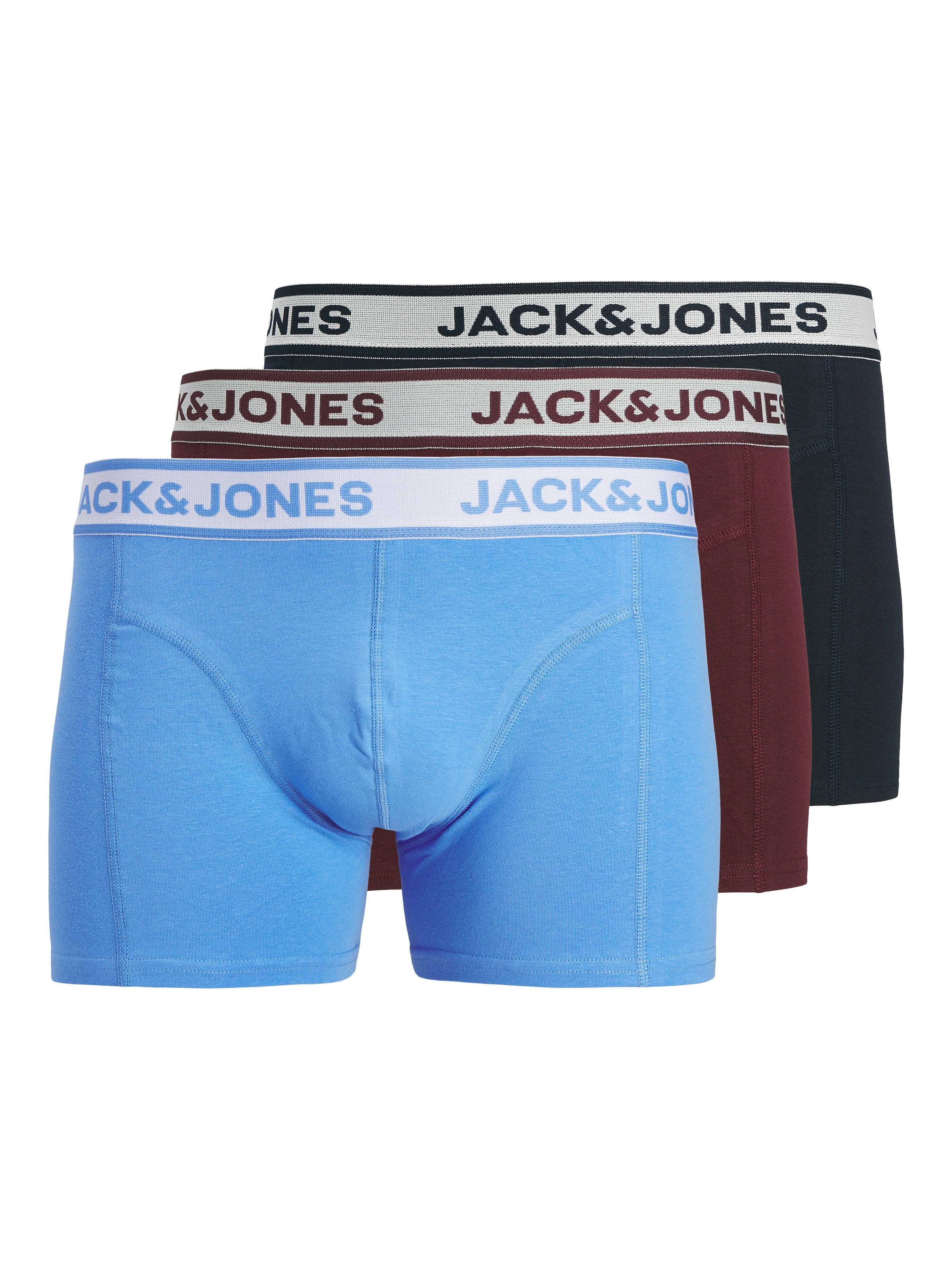 Trunk JACK & JONES "JACNOLAN SOLID TRUNKS 3 PACK", Damen, Gr. XXL, 3 Stk., sky captain pack:winetasting, marina, Jersey, Obermaterial: 95% Baumwolle, 5% Elasthan, unifarben, Unterhosen Image