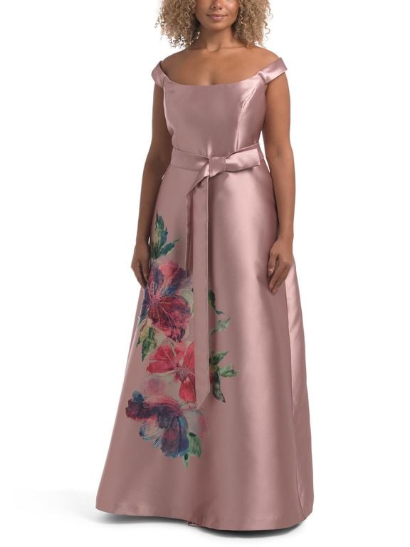 Kitri Floral Mikado Gown For Polyester - Purple - Tj Maxx Dresses