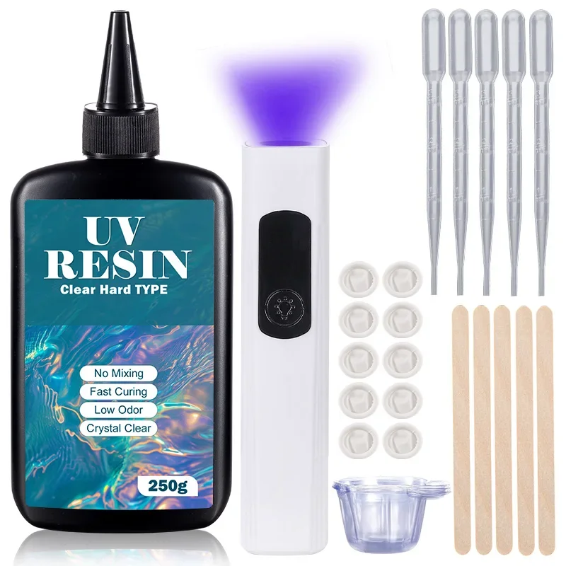 Kit Resina UV con Luce, Resina UV Trasparente Cristallina di Tipo Duro Aggiornato per Creazioni Artigianali, Gioielli Fai-da-Te, Stampi e Colate