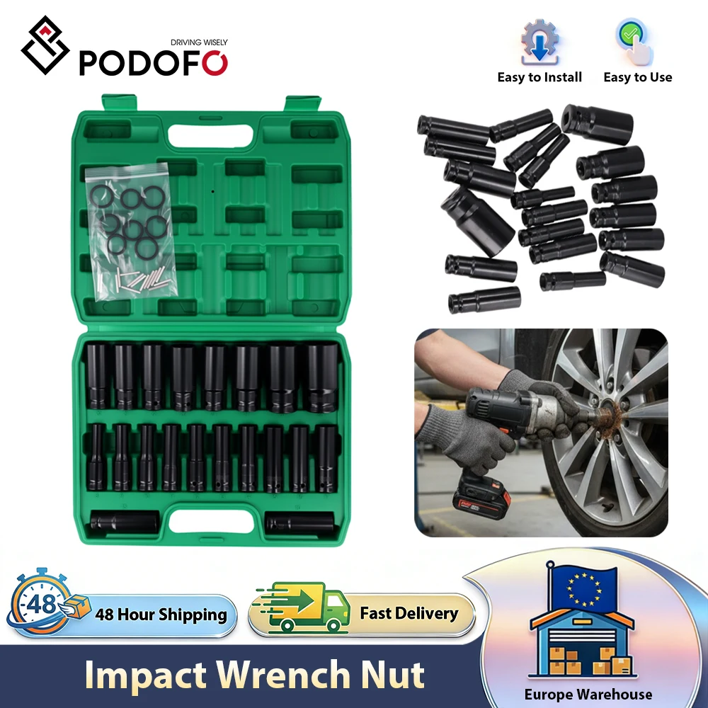 Set di Chiavi a Bussola Podofo da 1/2 Pollice, Chiavi a Bussola Profonde Metriche 8-32 mm in Acciaio al Cromo Vanadio, Chiavi Esagonali per Avvitatore, Chiavi a Impatto