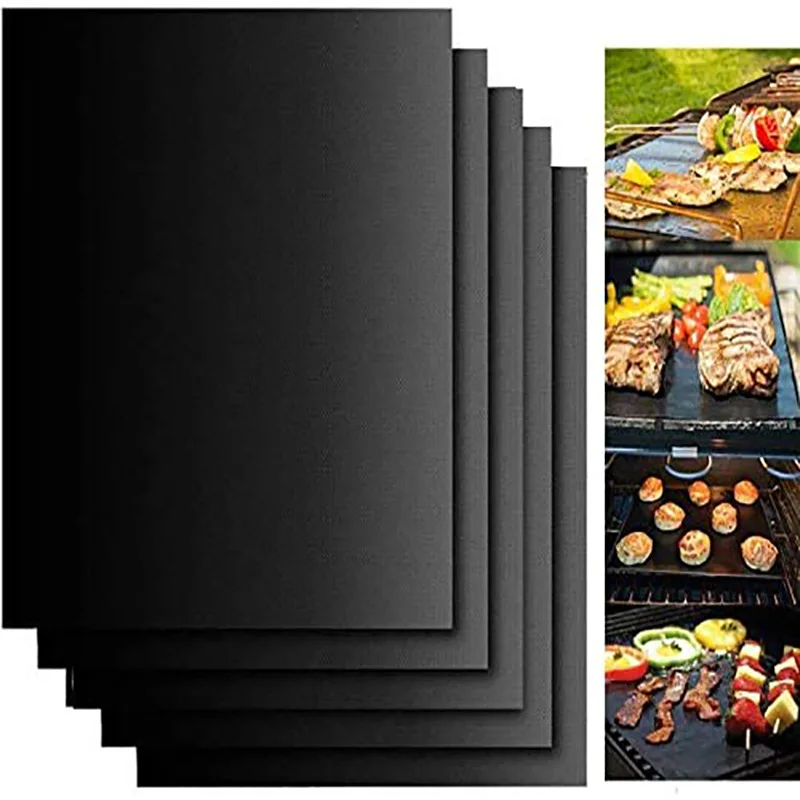 Schwarze BBQ-Grillmatten Wiederverwendbare Antihaft-Backmatte Outdoor-Kochmatte Hitzebeständige Ofenbackunterlage Image