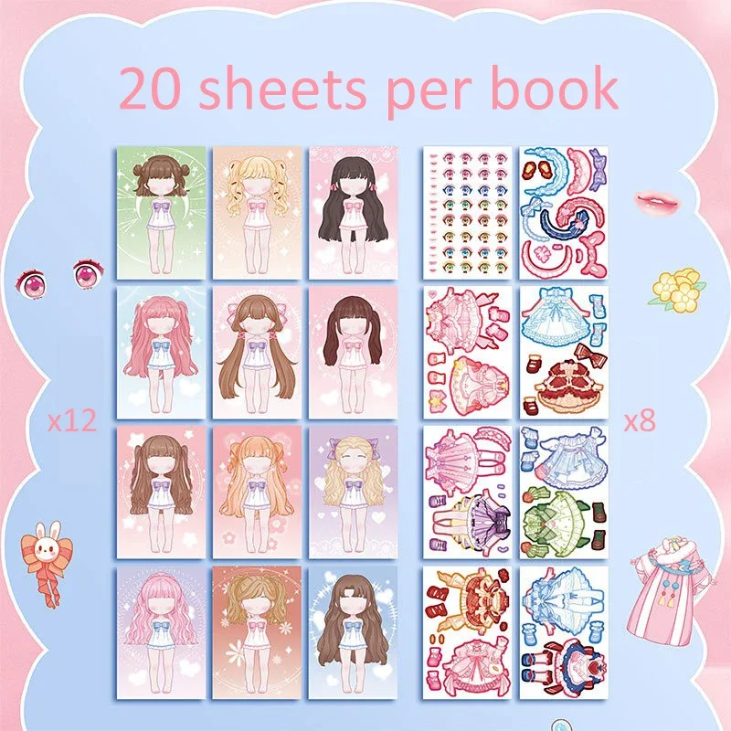 Dress Up Stickerbuch Mädchen Stickerbuch Kinder Cartoon Makeup Show Puzzle Cartoon Handgemachtes DIY Buch Image