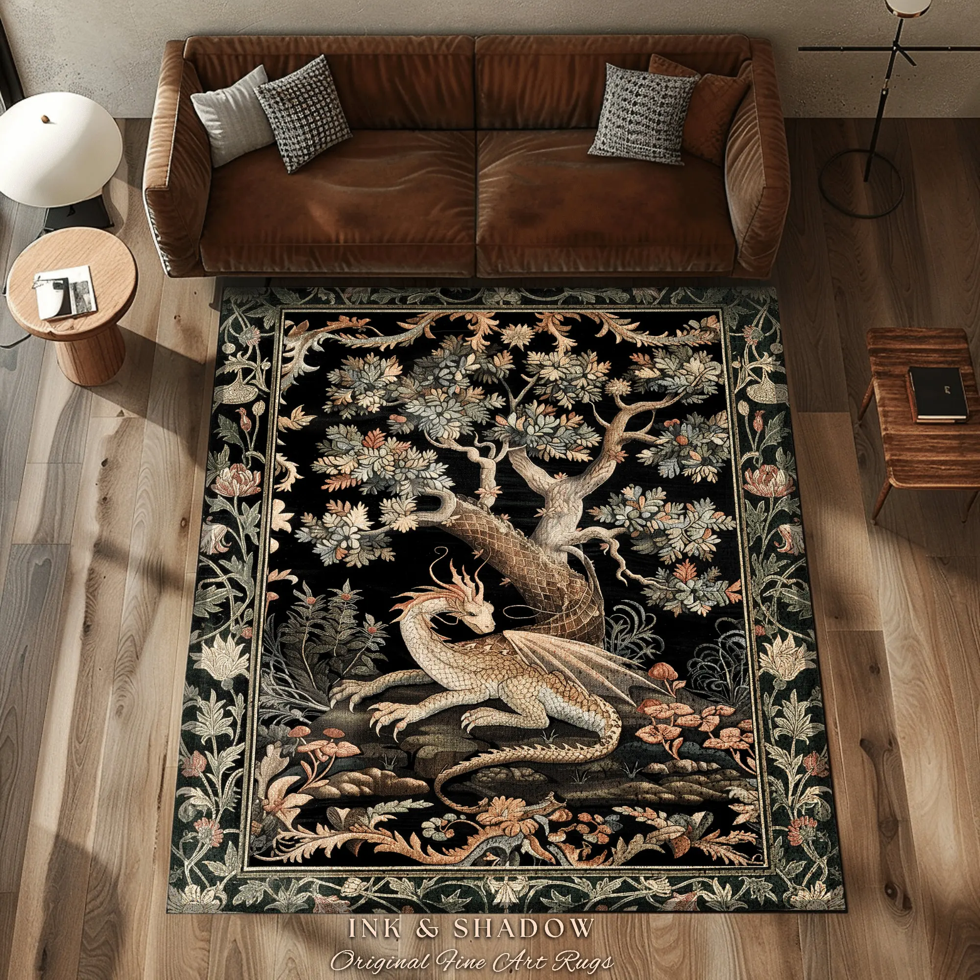 Von Fantasie inspirierter Teppich Dark Academia Gothic Book Nook Decor Fairycore Schlafzimmer Magischer Drache Ästhetischer Maximalistischer Teppich Image