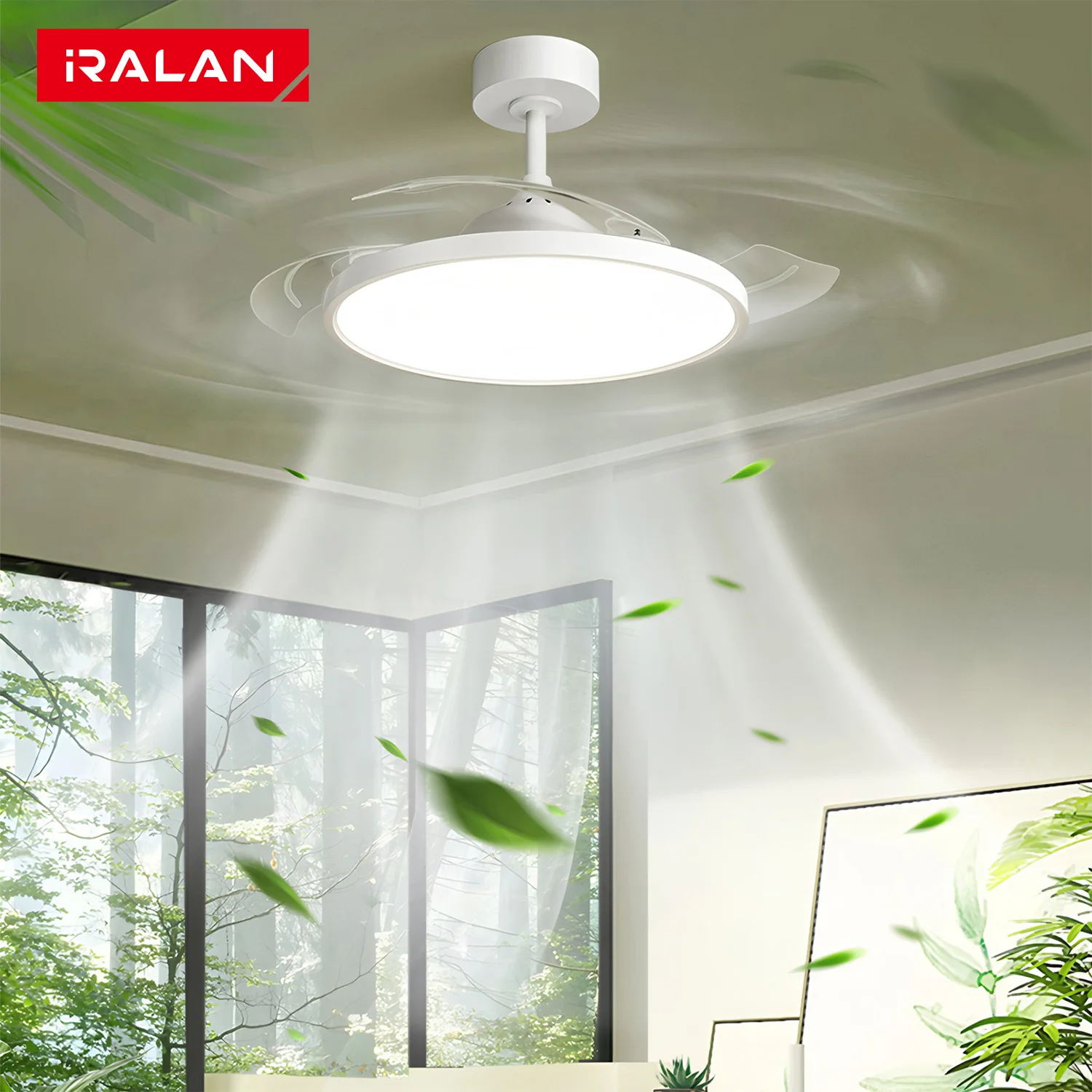 IRALAN Deckenventilator mit Licht-Fernbedienung, 6 Geschwindigkeiten einstellbar, leiser Gleichstrommotor, umkehrbarer Ventilatorflügel, 36 W, verstellbare Beleuchtung Image