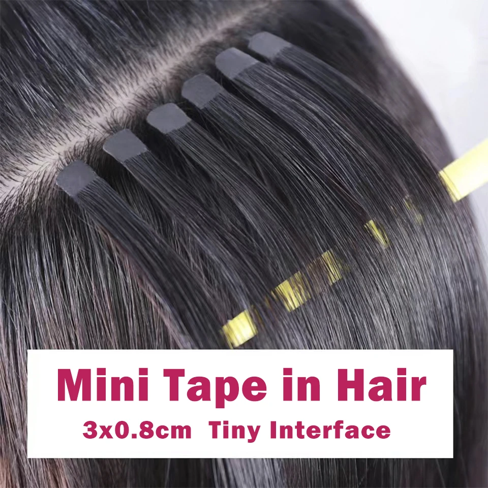 Mini-Tape in Echthaarverlängerungen, doppelseitig, unsichtbar, nahtlos, Tape im Haar, 10 Stück/Set, natürlich, glatt, Schwarz, Braun, Blond Image