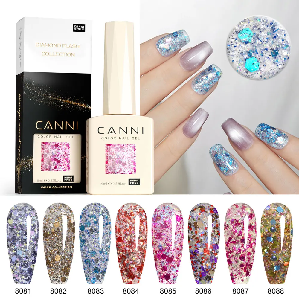Cani hema frei nagel gel politur 9ml fee glitter diamant funkeln große abdeckung wunderschöne farbe einweichen uv led semi permanent Image