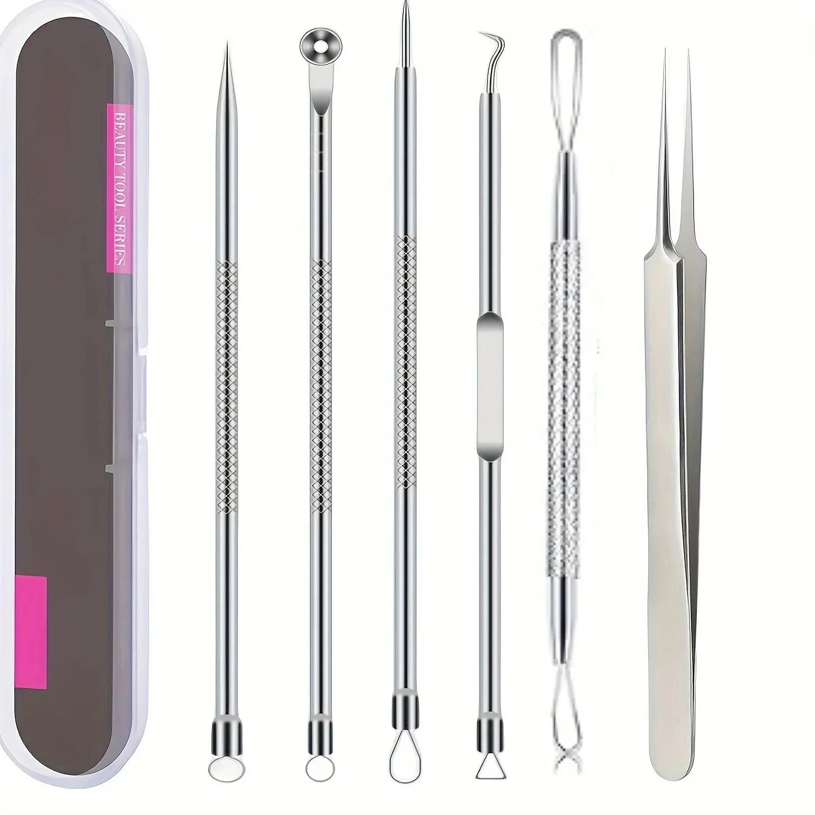 6-teiliges, ultrapräzises Pickel-Pinzetten-Set – professionelles Werkzeug zur Entfernung von Akne und Mitesser – für effektive Gesichtspflege und Hautreinigung Image