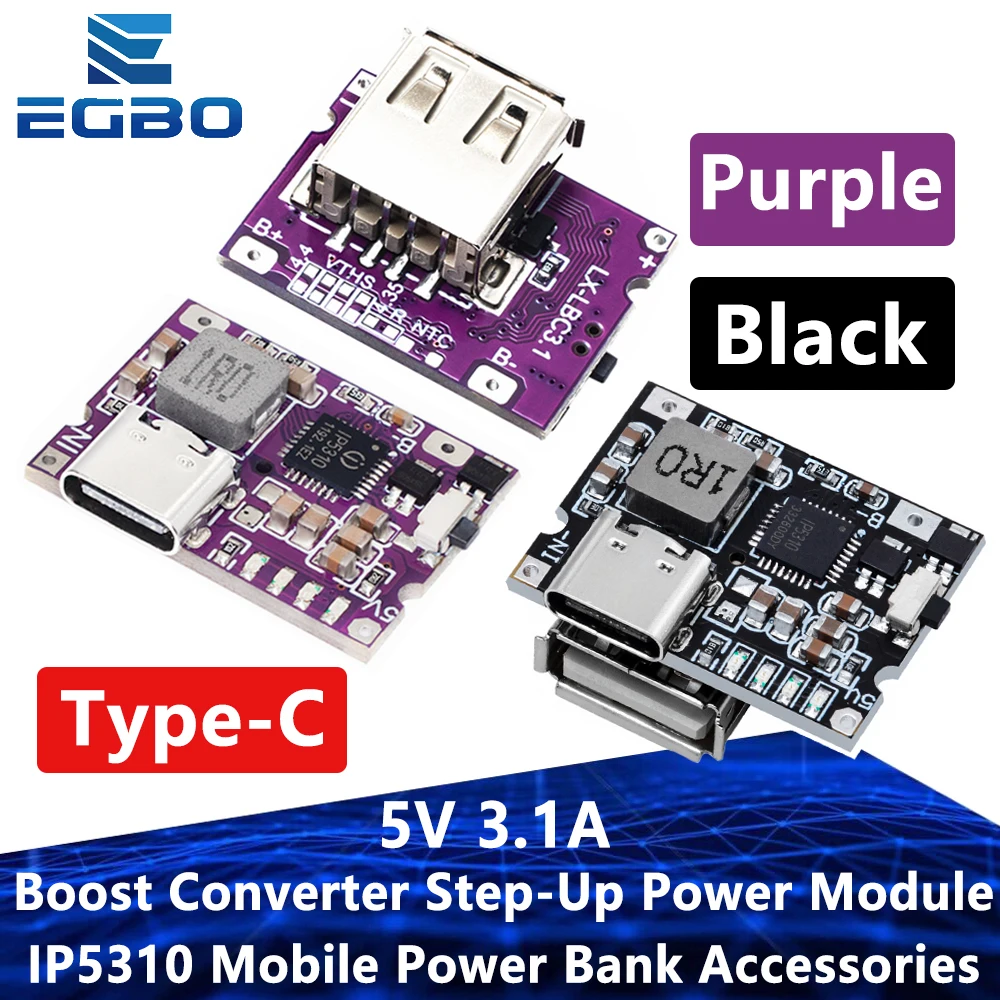 Typ-C USB 5V 3,1A Boost Converter Step-Up Power Modul IP5310 Mobile Power Bank Zubehör mit Schalter LED Anzeige Image