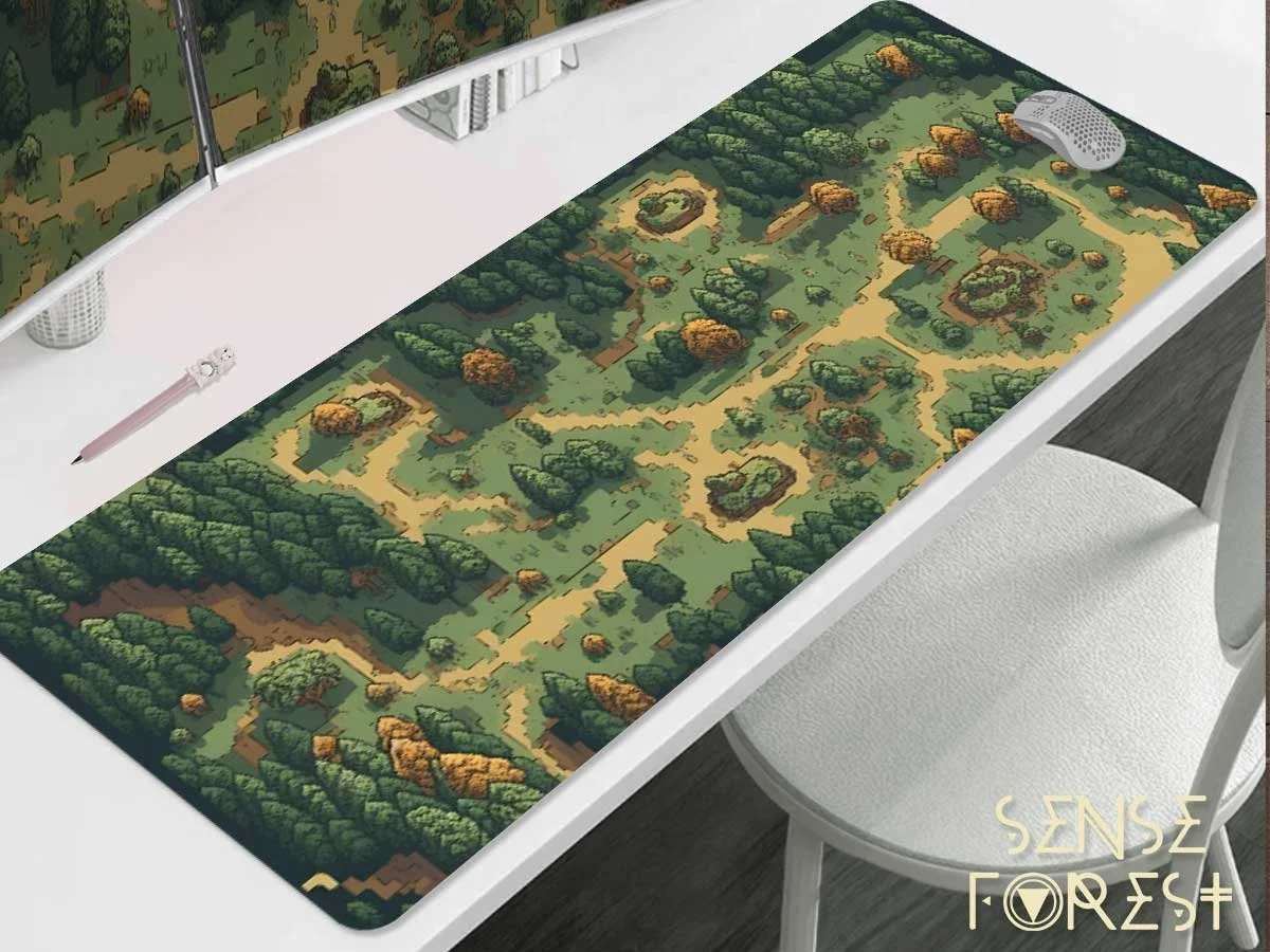 Retro Gaming grün Wald Pixel Kunst Schreibtisch matte beige braun grün große Mauspad niedlichen Kriegsspiel Handgelenk Rest Schreibtisch dekorativ Image