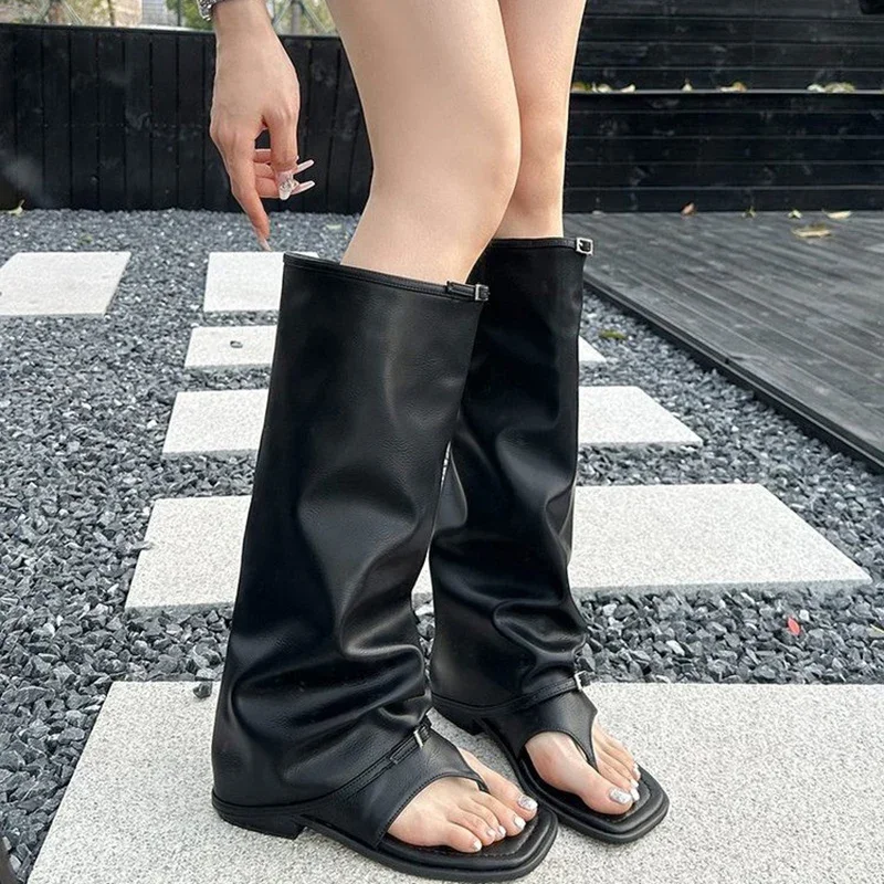 Frühling Herbst Clip Toe Sandalen Sommer Mode Trend Wohnungen Hosen Beine Stiefel Casual Kleid Street Style Schuhe