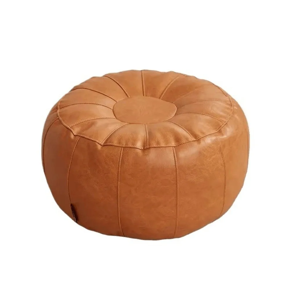 PU-Leder Ungefüllter Aufbewahrungs-Fußhocker Rund Müssen Sie Füllmaterial Einlegen Kleidungsaufbewahrung Pouf Große Kapazität Minimalistischer Sofa-Fußhocker