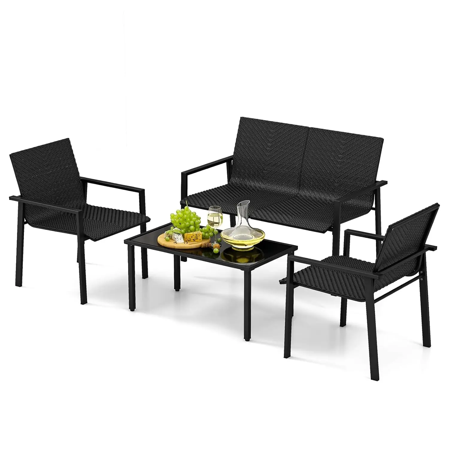 Garden Lounge Gartenmöbel-Sets, Garten-Lounge-Gartenmöbel-Set aus Polyrattan, 4-teilige Terrassenmöbel, 4, individuell gestaltet