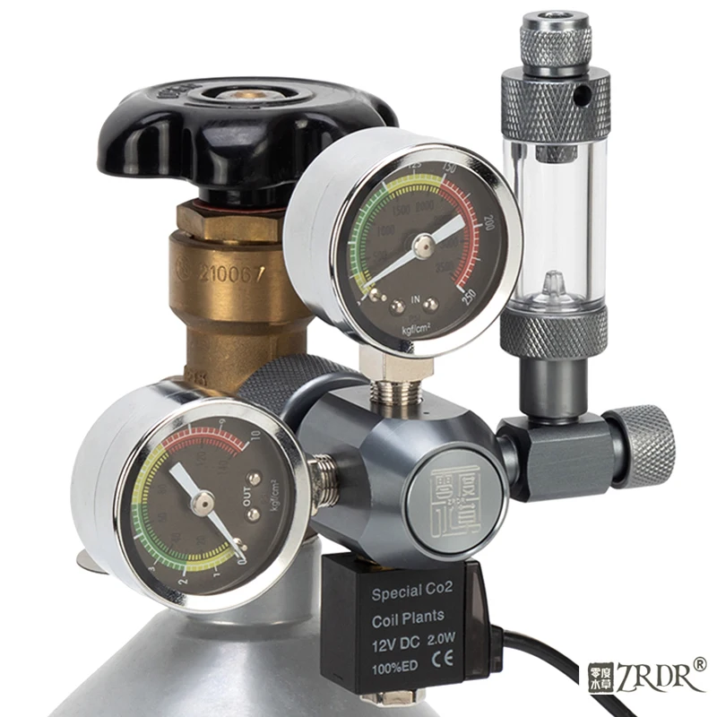 ZRDR Aquarium CO2-Regler Elektromagnetisches Ventil Blasenzähler Zylinderdruckregler Fischbecken CO2-Druckminderventil Image