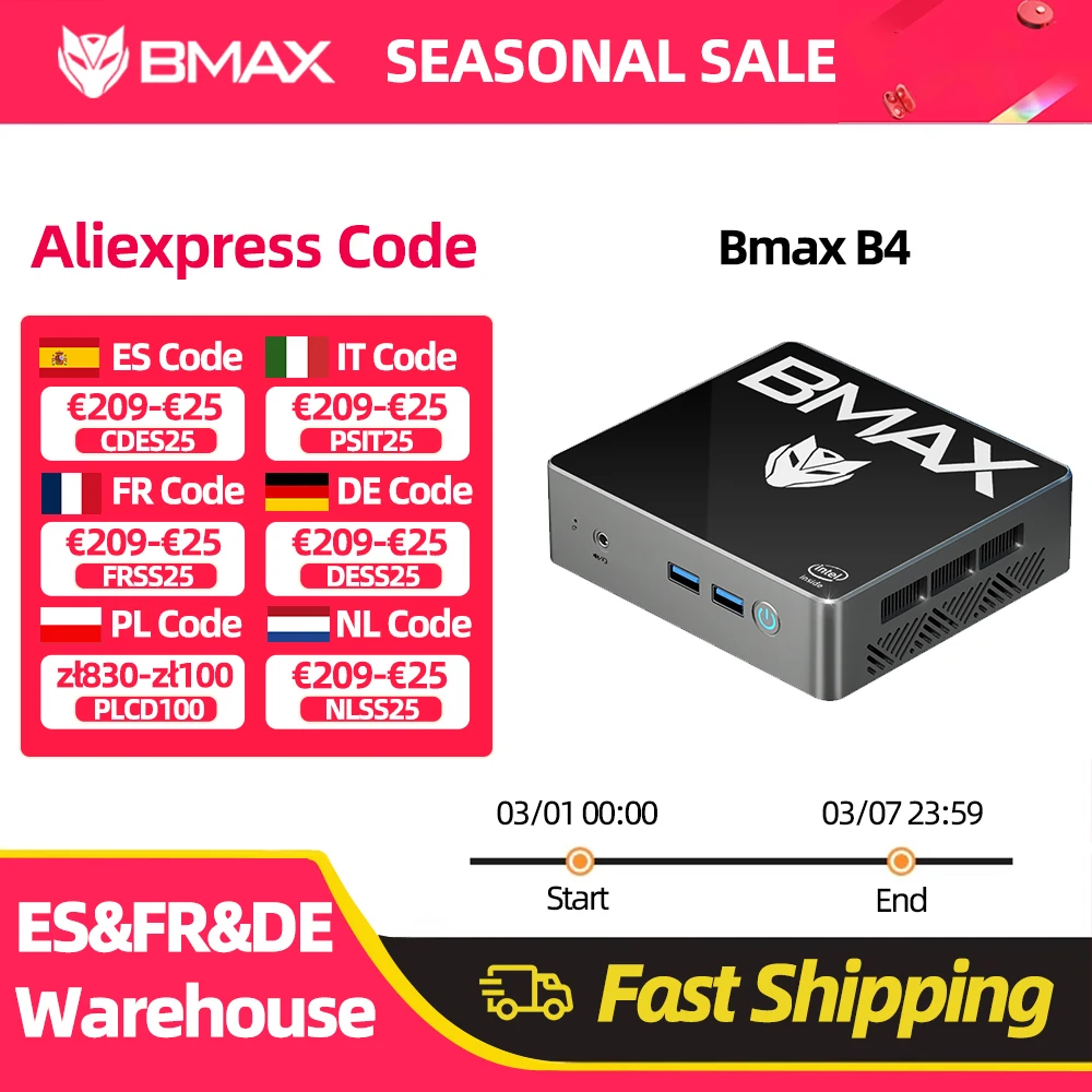 BMAX B4 Mini-PC Windows 11 PC Intel N95 16GB 512GB SSD 2*HDMI 2*USB 2.0 2*USB 3.0 Unterstützt 4K@60Hz Intel UHD Grafik Image