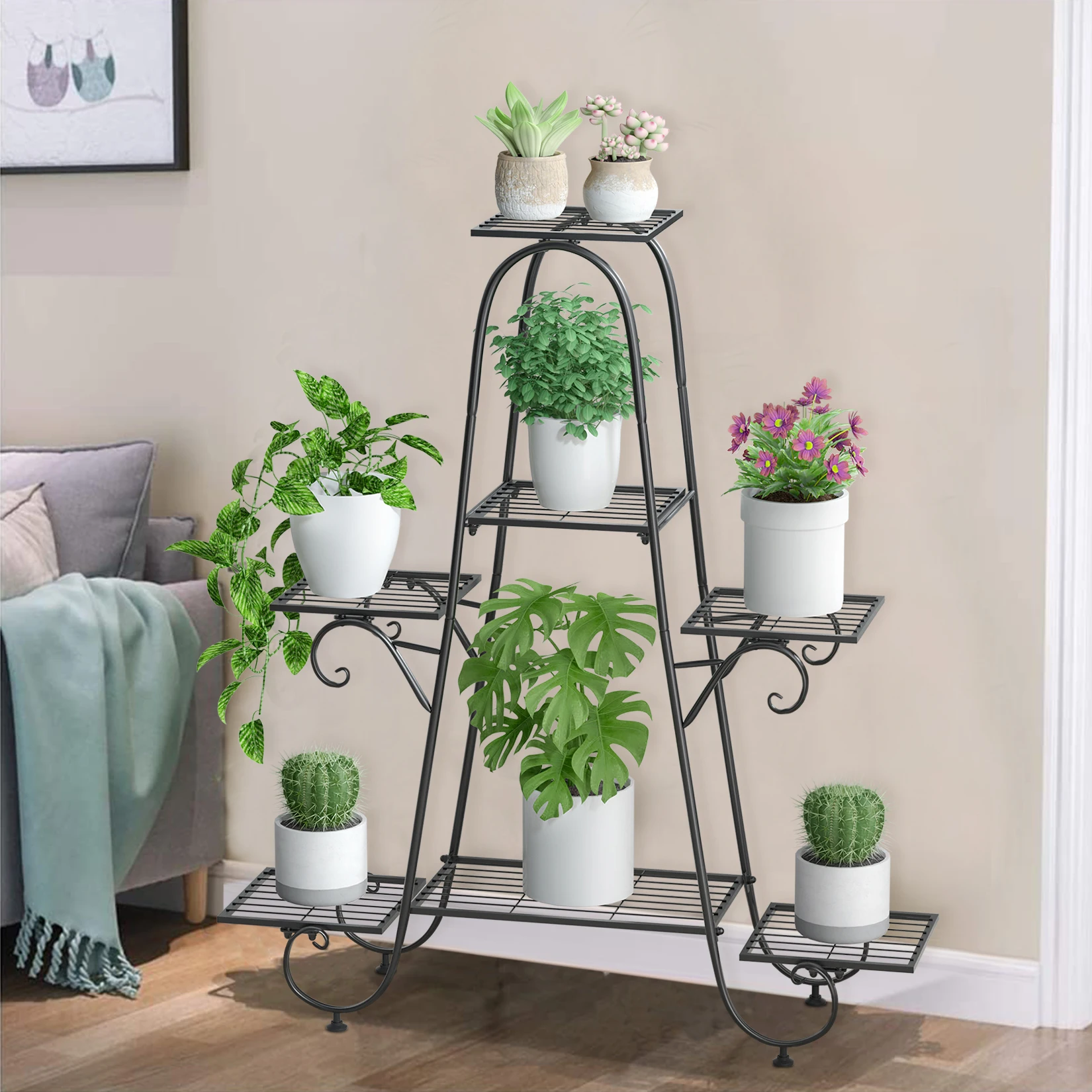Metall Pflanzenst änder Indoor Outdoor Blumentopf Display Rack Garten regal Stand halter 7 Ebenen Image