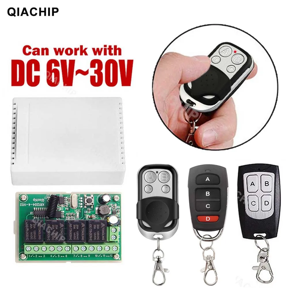 QIACHIP 433 MHz Empfänger Drahtlose Fernbedienung Schalter Motor Controller DC 6 V 12 V 24 V 30 V 4 Gangs relais Modul Sender Diy Image
