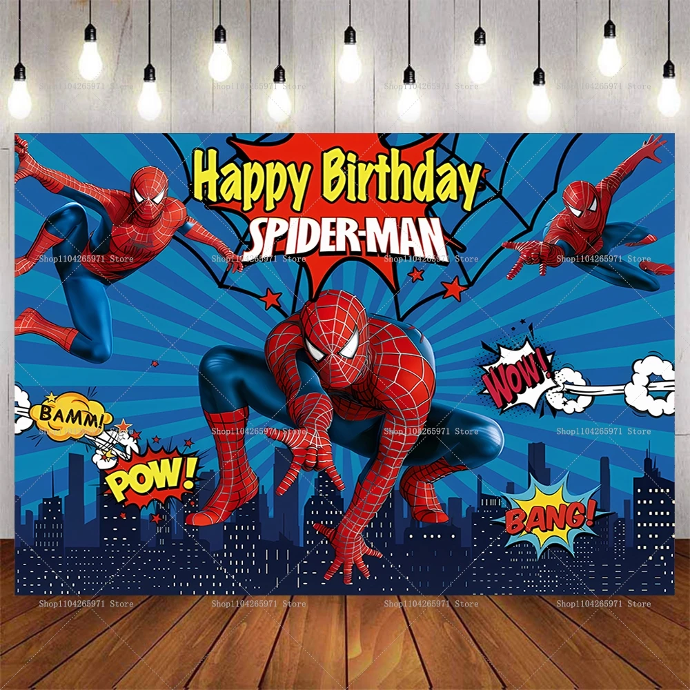 Coole Spider-Man Geburtstags-Hintergrundbanner Superhelden-Abenteuer-Thema Kinder Jungen Party Deko Foto-Hintergrund Zubehör Image