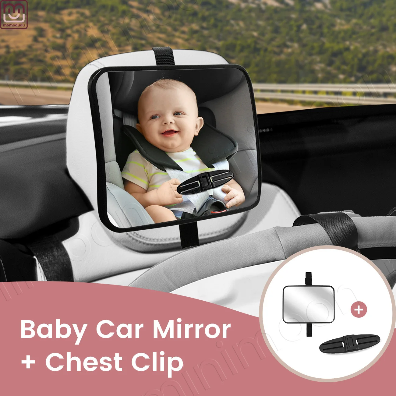 Baby-Autospiegel & Brustclip-Set Universell Passend für Baby-/Kindersitze, Fahrüberwachung & Sicheres Verschnallen Image