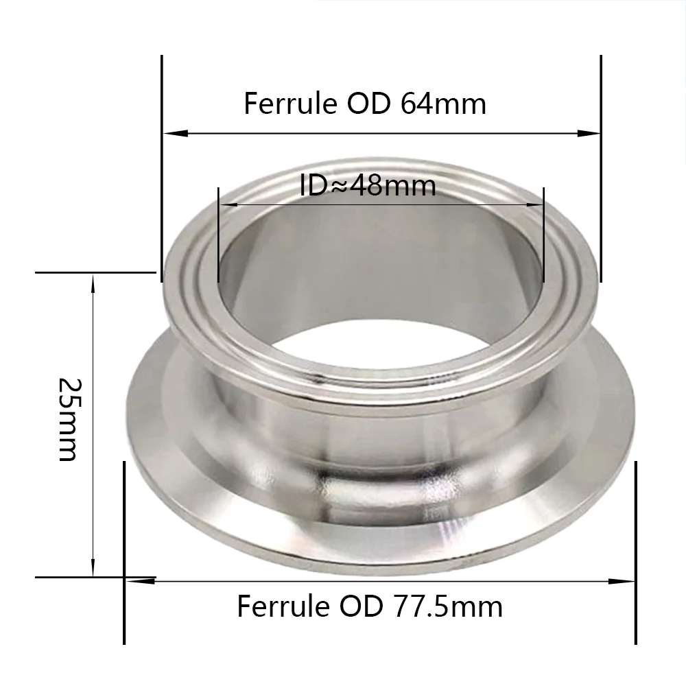 YQBS 2"× 1,5" Endkappe für Sanitäranschlüsse Tri-Clamp Ferrul Reduzierstück Edelstahl 304 konzentrisches Sanitärklee Image