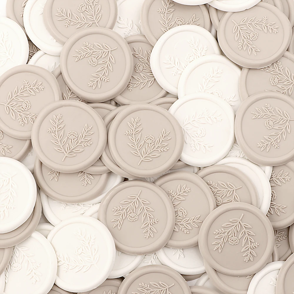 25 Stück Wachssiegel-Aufkleber – Rosmarin, blühender Zweig, Hochzeitseinladung, Umschlag-Siegelaufkleber, selbstklebende neutrale Linie Image
