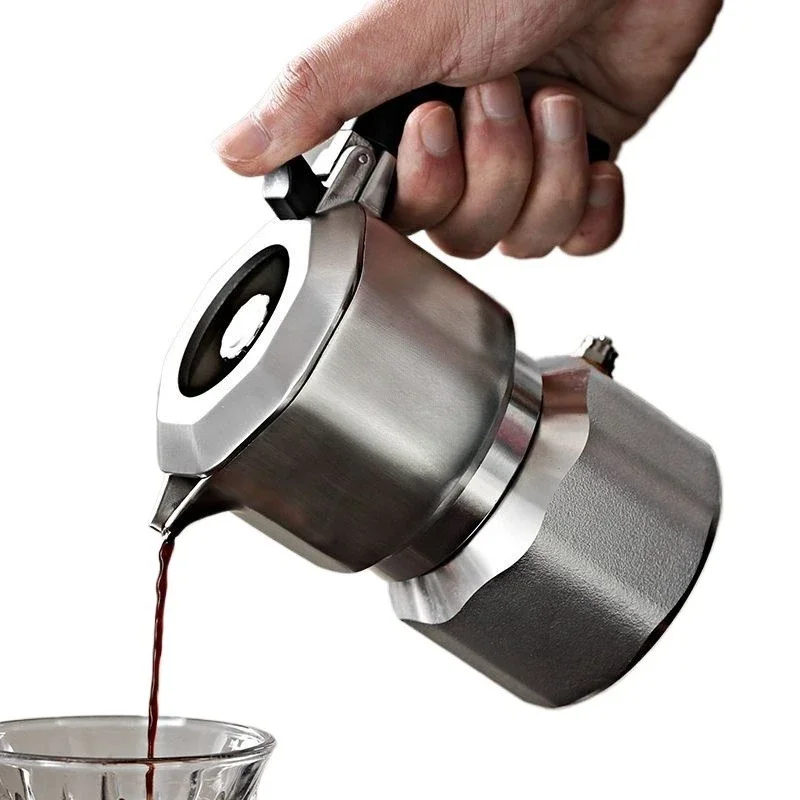 Drei-Ventil-Mokkakanne aus Edelstahl 316, kleine Doppelventil-Kaffeekanne für den Haushalt, italienisches Kaffeemaschinen-Set Image