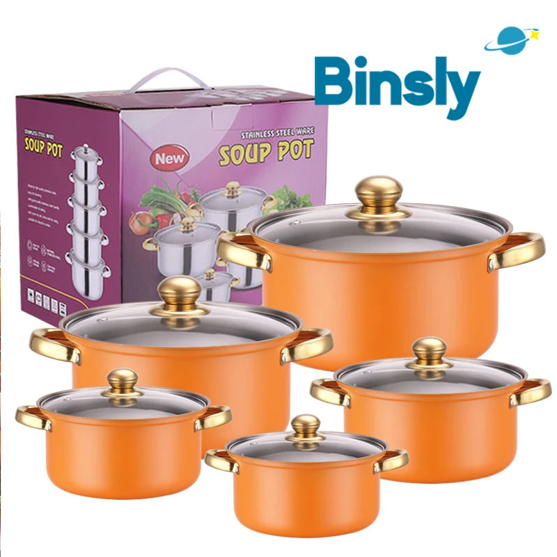 10-teiliges Kochgeschirr-Set aus Edelstahl, Induktionstöpfe, antihaftbeschichtet, Küchenutensilien, Edelstahl-Eintopftopf mit Topfdeckel Image