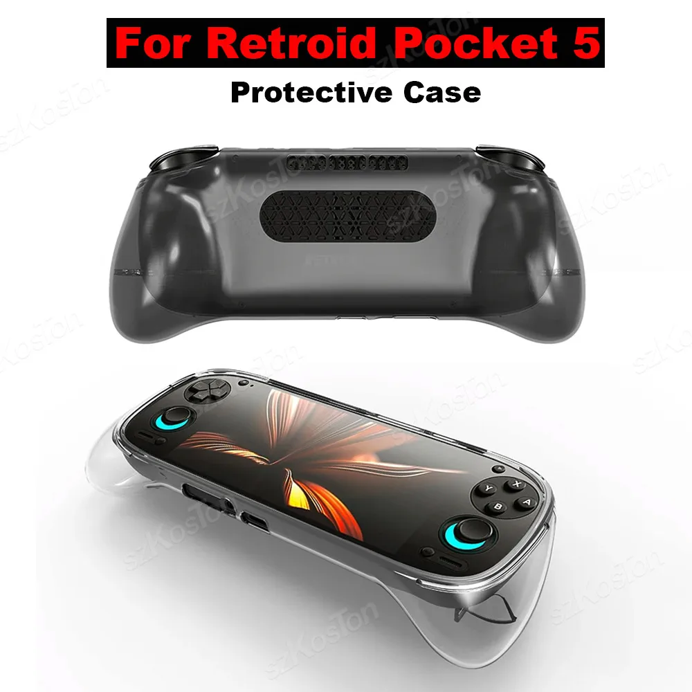 Für Retroid Pocket 5-Spielekonsole, TPU, transparent, weiche Schutzhülle, sturzsicher, ergonomisches Design, Griff für Retroid Pocket 5-Zubehör Image