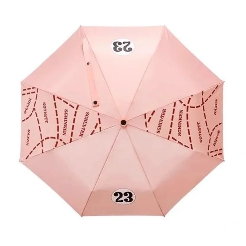Geeignet für Porsche Pink Pig Regenschirm mit kurzem Griff, schwarzer Gummi-Sonnenschutz, vollautomatischer, faltbarer Geschenkschirm für Damen Image